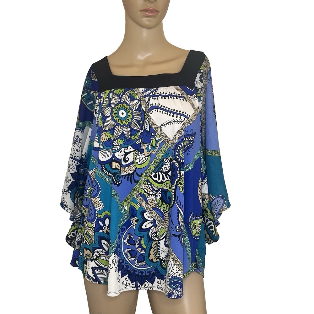 Choices Top Womens Large Blue Purple Paisley‎ Fairycore Boho Floral Angel Wings